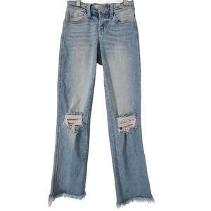 Flying Monkey Mid-Rise Cropped Straight Frayed Hem Jeans (00)